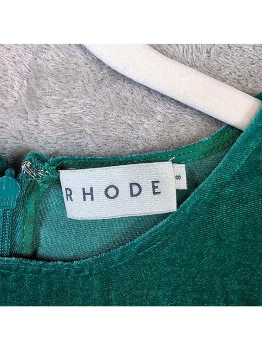 Rhode Dress Womens 8 Green Velvet Ruched Puff Sleeve Ruffle Hem Mini Party - Picture 3 of 10